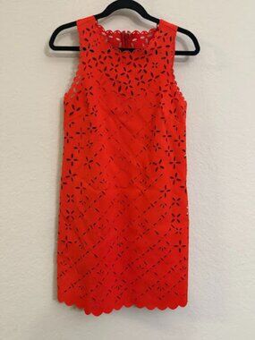 J.Crew Laser Cut Floral Eyelet Shift Dress Orange Coral Size 4 Like New